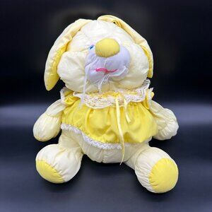 Vintage Bunny Rabbit Happy Mates Puffalump Plush Yellow Dress Lace Trim 80s